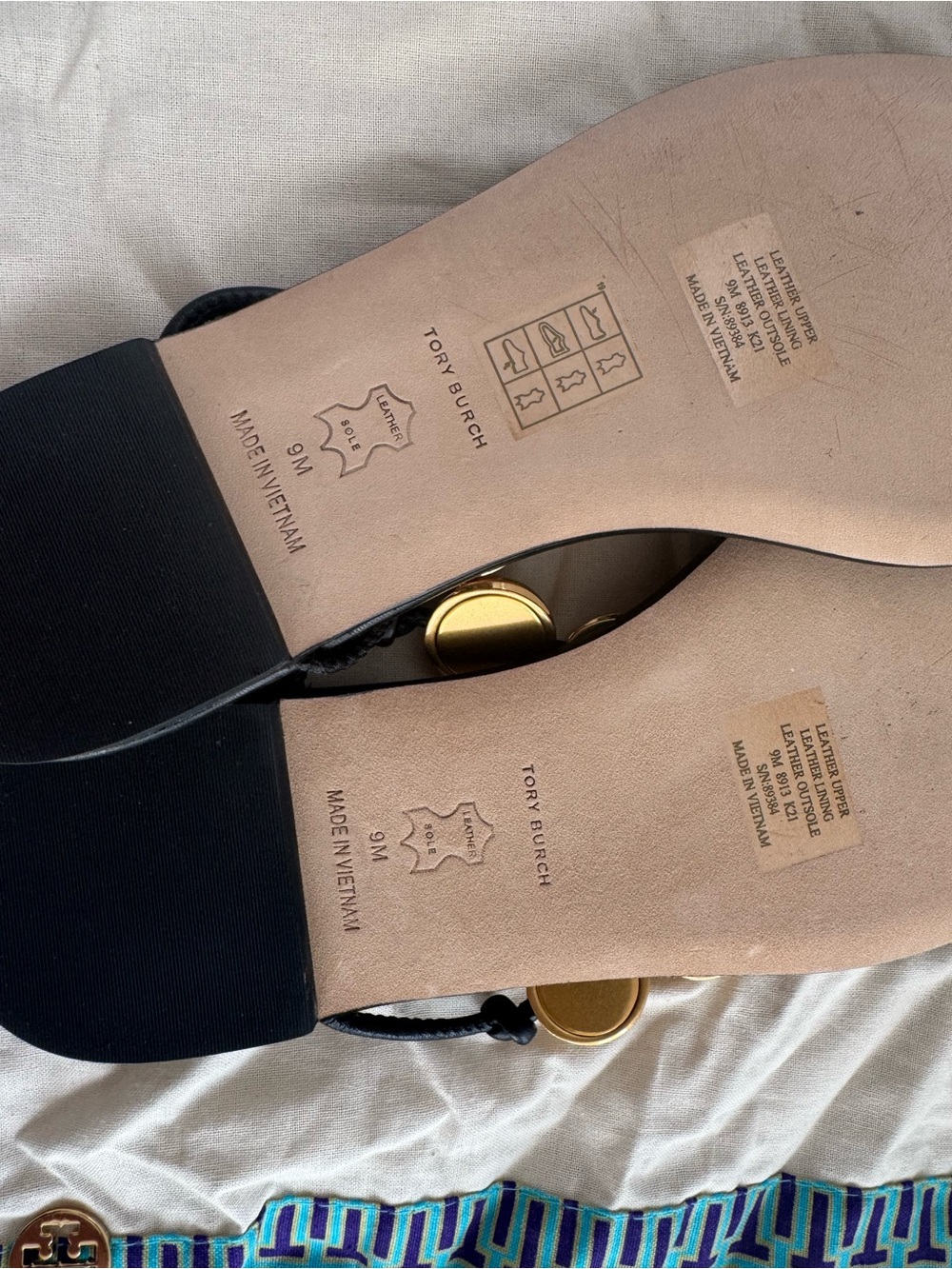 Tory Burch Black Leather Thong Sandals with Gold Button Beads - Picture 4 of 4